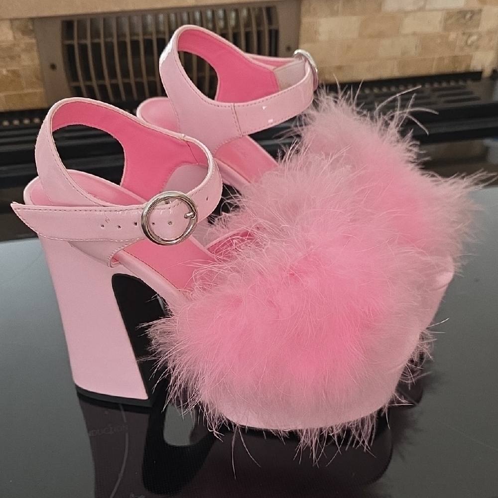 Sugar Thrillz Pink Fuzzy Platform Heels